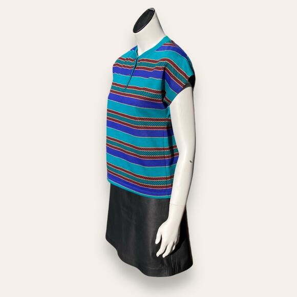 Henley Neck Blue and Green Striped Dolman Sleeve Blouse Medium / Large - Picture 7 of 7